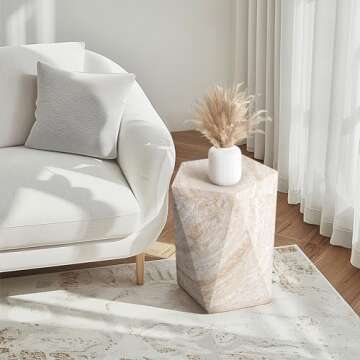 Empire Art Direct Pentagon Travertine Stone Finish Italian Design MgO Side Accent Table, Living Room...
