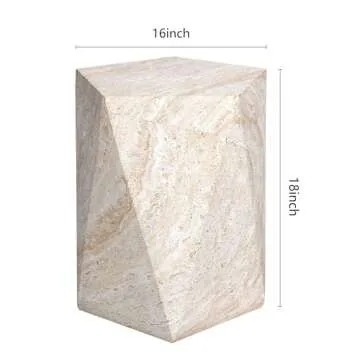Empire Art Direct Pentagon Travertine Stone Finish Italian Design MgO Side Accent Table, Living Room, Bedroom & Office, 16"x16"x18.6"