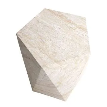 Empire Art Direct Pentagon Travertine Stone Finish Italian Design MgO Side Accent Table, Living Room, Bedroom & Office, 16"x16"x18.6"
