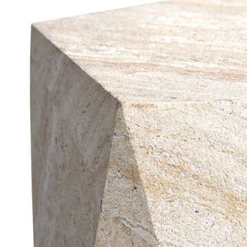 Empire Art Direct Pentagon Travertine Stone Finish Italian Design MgO Side Accent Table, Living Room, Bedroom & Office, 16"x16"x18.6"