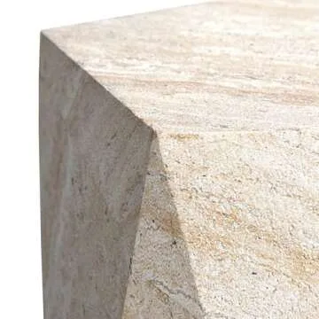 Empire Art Direct Pentagon Travertine Stone Finish Italian Design MgO Side Accent Table, Living Room, Bedroom & Office, 16"x16"x18.6"