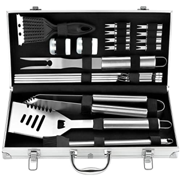 ROMANTICIST 20pc Heavy Duty BBQ Grill Tool Set in Case - The Very Best Grill Gift for Father's Day a...