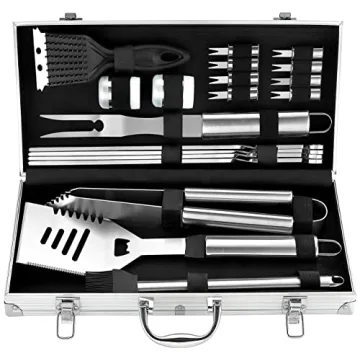 ROMANTICIST 20pc Heavy Duty BBQ Grill Tool Set in Case - The Very Best Grill Gift for Father's Day a...
