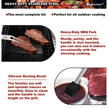 ROMANTICIST 20pc Heavy Duty BBQ Grill Tool Set in Case - The Very Best Grill Gift for Father's Day and Christmas - Professional BBQ Accessories Set for Outdoor Cooking Camping Grilling Smoking