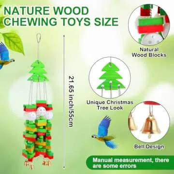VioraWhite 4 Pcs Christmas Bird Toys Parrot Toys Nature Wood Chewing Toys with Multicolored Blocks f...