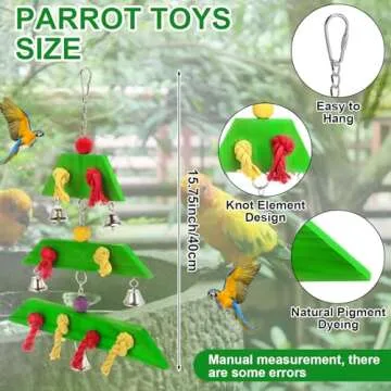 VioraWhite 4 Pcs Christmas Bird Toys Parrot Toys Nature Wood Chewing Toys with Multicolored Blocks for Small and Medium Birds African Grey Parrots Cockatiels Parakeets Budgie Love Birds(Green)