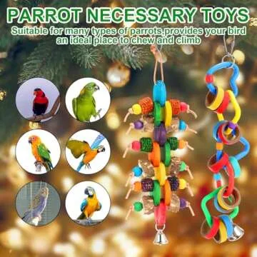 VioraWhite 4 Pcs Christmas Bird Toys Parrot Toys Nature Wood Chewing Toys with Multicolored Blocks for Small and Medium Birds African Grey Parrots Cockatiels Parakeets Budgie Love Birds(Green)