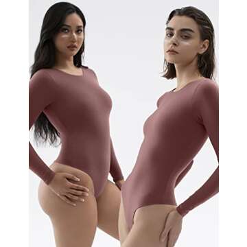 PUMIEY Long Sleeve Bodysuit For Women Sexy Crew Neck Tops Body Suits Womens Fashion Bodysuits Marsala Medium