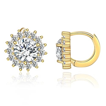 NEOSHOW Gold Huggie Hoop Earrings - Cubic Zirconia and Sterling Silver