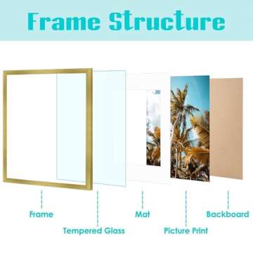 Frametory, 16x20 Picture Frame with Mat for 11x14 Picture- - High Definition Glass Wide Molding - Preinstalled Wall Mounting Hardware (Gold, 1 Pack)