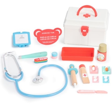 BESTING Doctor Kit for Kids - 17 Pcs Wooden Medical Playset with Stethoscope & Storage Box