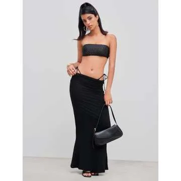 CIDER Mid Waist Skirts for Women Solid Ruched Bodycon Long Maxi Skirt Casual Fishtail Pencil Skirt