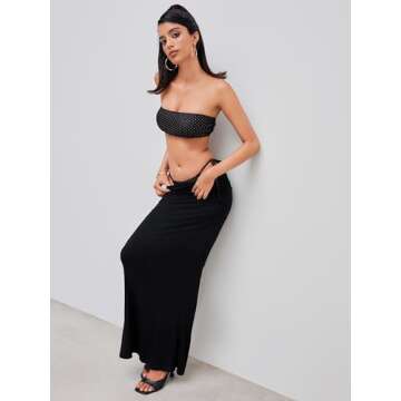 CIDER Mid Waist Skirts for Women Solid Ruched Bodycon Long Maxi Skirt Casual Fishtail Pencil Skirt