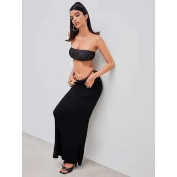 CIDER Mid Waist Skirts for Women Solid Ruched Bodycon Long Maxi Skirt Casual Fishtail Pencil Skirt