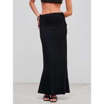 CIDER Mid Waist Skirts for Women Solid Ruched Bodycon Long Maxi Skirt Casual Fishtail Pencil Skirt