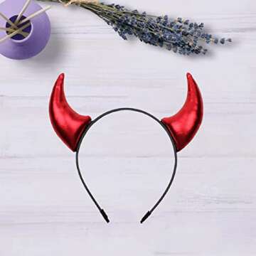 BPNHNA Red Devil Horns Headband Glitter Hairband Headpiece Halloween Dress Cosplay Costume Accessori...