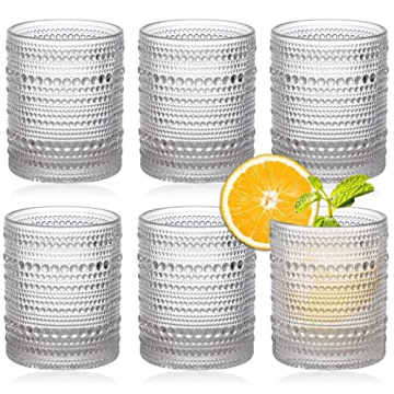 Cheardia 6 Pack Drinking Glasses, 13 oz Vintage Hobnail Beaded Drinking Glasses Embossed Water Glass...