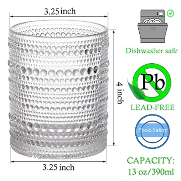 Cheardia Vintage Hobnail Drinking Glasses Set for Beverages