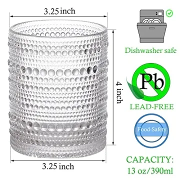 Cheardia Vintage Hobnail Drinking Glasses Set for Beverages