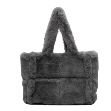 Extolove Furry Tote Bag, Winter Fluffy Purse Y2K Faux Fur Bag Fuzzy Shoulder Handbags for Women (Gre...