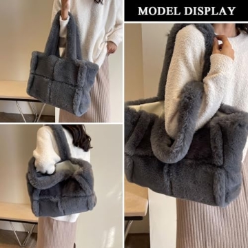 Extolove Furry Tote Bag, Chic Winter Fluffy Purse