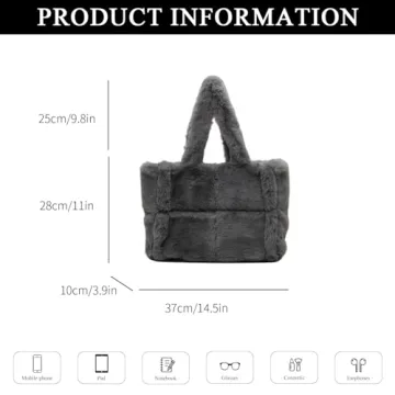 Extolove Furry Tote Bag, Chic Winter Fluffy Purse