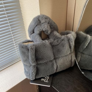 Extolove Furry Tote Bag, Chic Winter Fluffy Purse