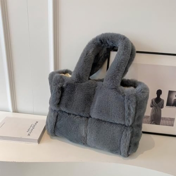 Extolove Furry Tote Bag, Chic Winter Fluffy Purse