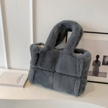 Extolove Furry Tote Bag, Chic Winter Fluffy Purse