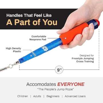 Buddy Lee Jump Ropes Rope Master Blue Red Original Ball Bearing Jump Rope, 9” HD Plastic Handles. Perfect Jump Rope for Fitness, CrossFit Gym, Endurance Jumping, Cross Overs, Extreme Jumping