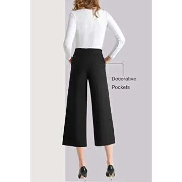 Tsful Wide Leg Pants for Women Trousers High Waisted Dress Pants Business Casual Summer Capris Stretch Pull On Work Slacks Black