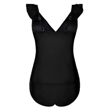 Hilor Women's Ruffled Tankini Swimsuits Shirred Tummy Control Swimwear V Neck Two Piece Bathing Suits Black 12