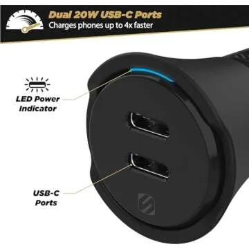 Scosche CPDCC40 PowerVolt 40-Watt Certified USB Type-C Fast Car Charger Power Delivery 3.0 for Stand...