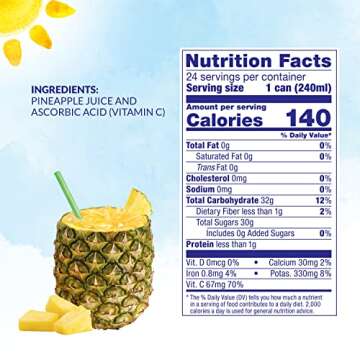 Dole 100% Pineapple Juice, 100% Fruit Juice with Added Vitamin C, 8.4 Fl Oz Cans, 24 Total Cans