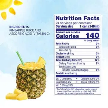 Dole 100% Pineapple Juice, 100% Fruit Juice with Added Vitamin C, 8.4 Fl Oz Cans, 24 Total Cans