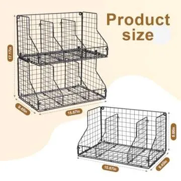 JKsmart 2 Pack Stackable Can Rack Organizer for Pantry Storage,Can Dispensers with 4 Adjustable Dividers, 2-Tier Metal Wire Basket Beverage Pop Soda Rack for Kitchen Cabinet Pantry, Black