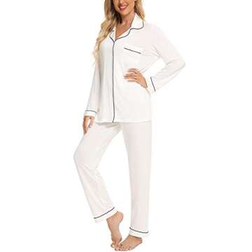 Senert Women's Long Sleeve Button Down Pajama Set - Comfy Sleepwear