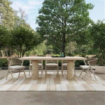 Classic Home Aiden 87" Travertine Beige Stripped Stone Outdoor Dining Table