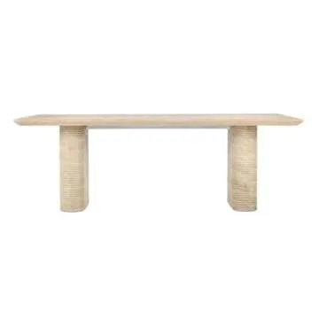 Classic Home Aiden 87" Travertine Beige Stripped Stone Outdoor Dining Table