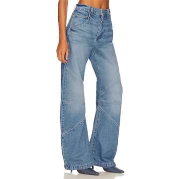 PLNOTME Womens High Waisted Barrel Jeans Casual Loose Boyfriend Wid Leg Denim Pants Light Blue