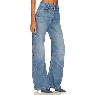 PLNOTME Womens High Waisted Barrel Jeans Casual Loose Boyfriend Wid Leg Denim Pants Light Blue