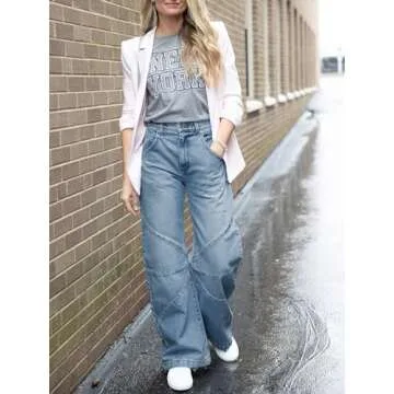 PLNOTME Womens High Waisted Barrel Jeans Casual Loose Boyfriend Wid Leg Denim Pants Light Blue