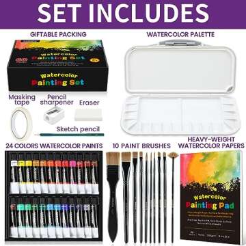 60pcs Watercolor Paint Set for Kids Adults Beginners, Professional Watercolor Paint Kit with Watercolor Paints, 10 Paint Brushes,Art Paper and More Watercolor Painting Supplies for Artists