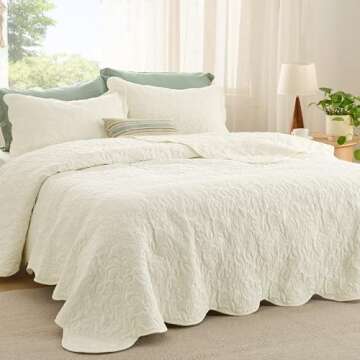 Bedsure Quilts Queen Size - Ultra Soft Pre-Washed Bedspread - Cream Yellow Coverlet Bedding with 2 P...