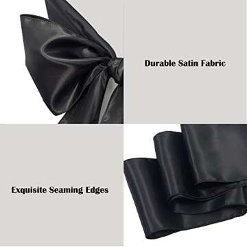 Maiangel Satin Chair Sashes Bows-50PCS Chair Ribbon Ties Back Sash for Wedding Party Events Banquet Chair Cover Decoration (Black)