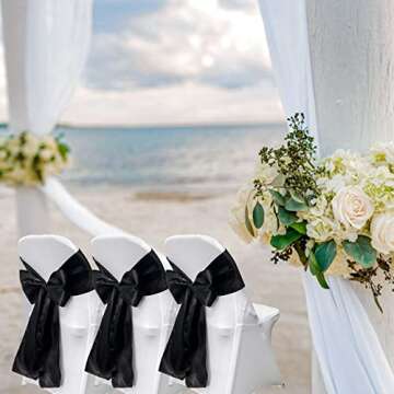 Maiangel Satin Chair Sashes Bows-50PCS Chair Ribbon Ties Back Sash for Wedding Party Events Banquet Chair Cover Decoration (Black)