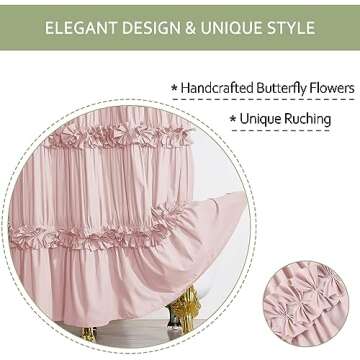 Homechoice Decor Peach Ruffle Shower Curtain, Vintage Handcrafted Bow Tie Bath Curtain for Master Ba...