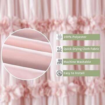 Homechoice Decor Peach Ruffle Shower Curtain, Vintage Handcrafted Bow Tie Bath Curtain for Master Bathroom, Ruched Microfiber Bathroom Curtain with 12 Buttonholes, 72" W x 84" H (LQ-10)