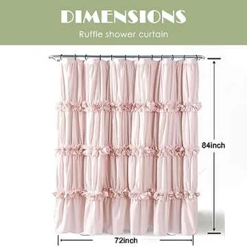 Homechoice Decor Peach Ruffle Shower Curtain, Vintage Handcrafted Bow Tie Bath Curtain for Master Bathroom, Ruched Microfiber Bathroom Curtain with 12 Buttonholes, 72" W x 84" H (LQ-10)