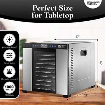 Magic Mill Food Dehydrator Machine | 11 Stainless Steel Trays | Adjustable Timer and Temperature Con...